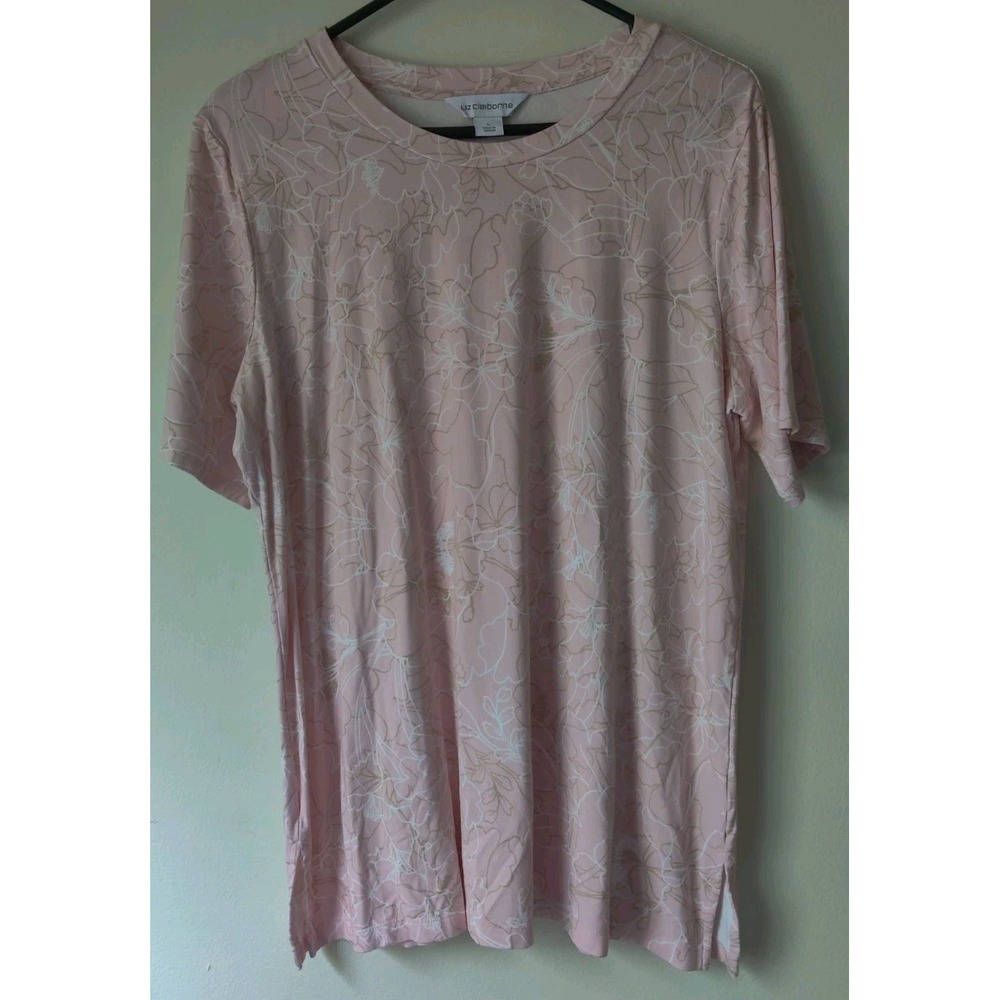 Liz Claiborne Women's Printed Short Sleeve‎ T-Shirt Pink/Gold/White Size Large